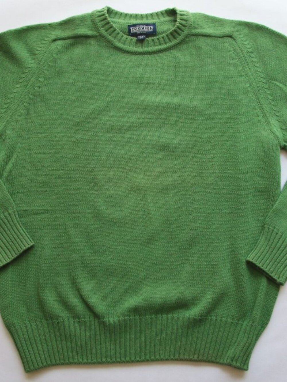 LANDS' END Kelly Green Pullover Ribbed Cuff Sweater - 100% Cotton Size M